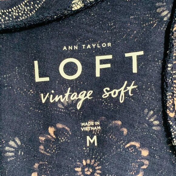 Ann Taylor Loft Vintage Soft Floral Tank Top Medium 100% Cotton Navy Blue Summer - Picture 3 of 10